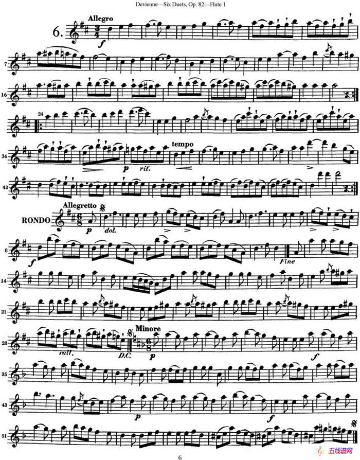 德维埃纳六个长笛二重奏小段Op.82——Flute 1（NO.6）