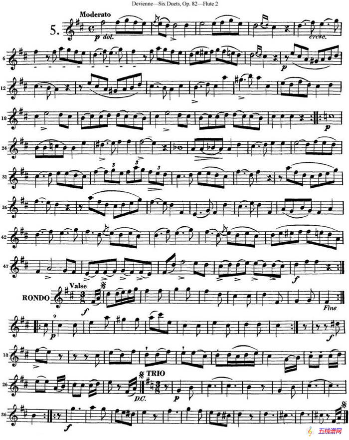 德维埃纳六个长笛二重奏小段Op.82——Flute 2（NO.5）