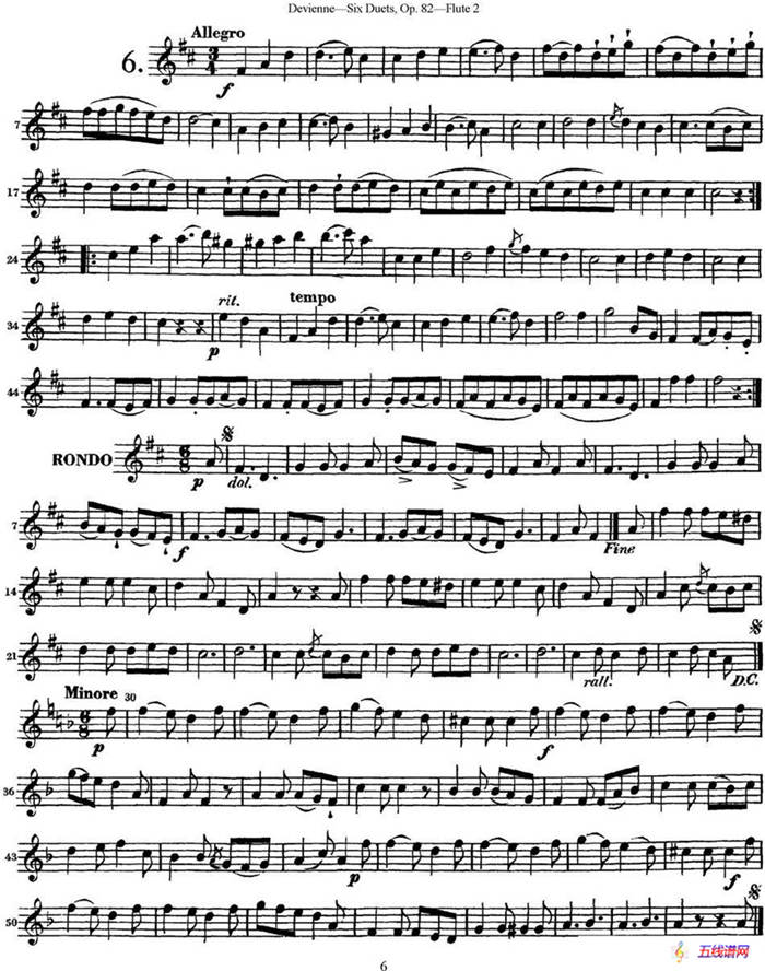 德维埃纳六个长笛二重奏小段Op.82——Flute 2（NO.6）