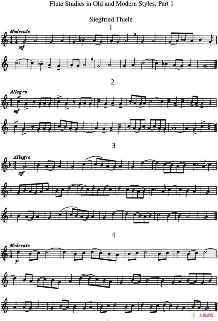 斯勒新老风格长笛练习重奏曲（第一部分）（NO.1-NO.4）
