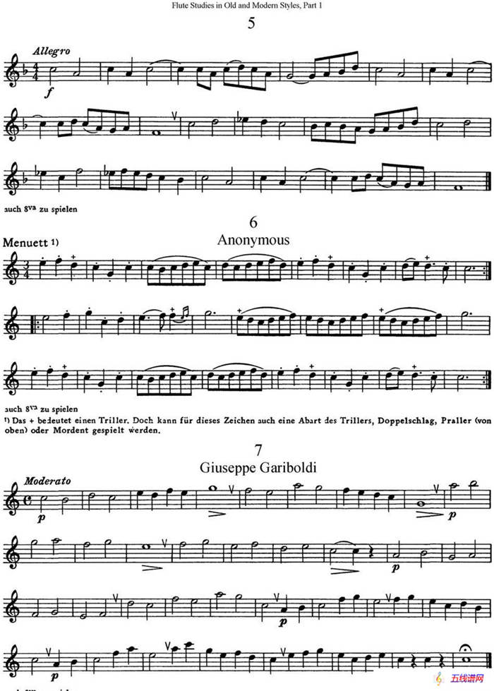 斯勒新老风格长笛练习重奏曲（第一部分）（NO.5-NO.7）