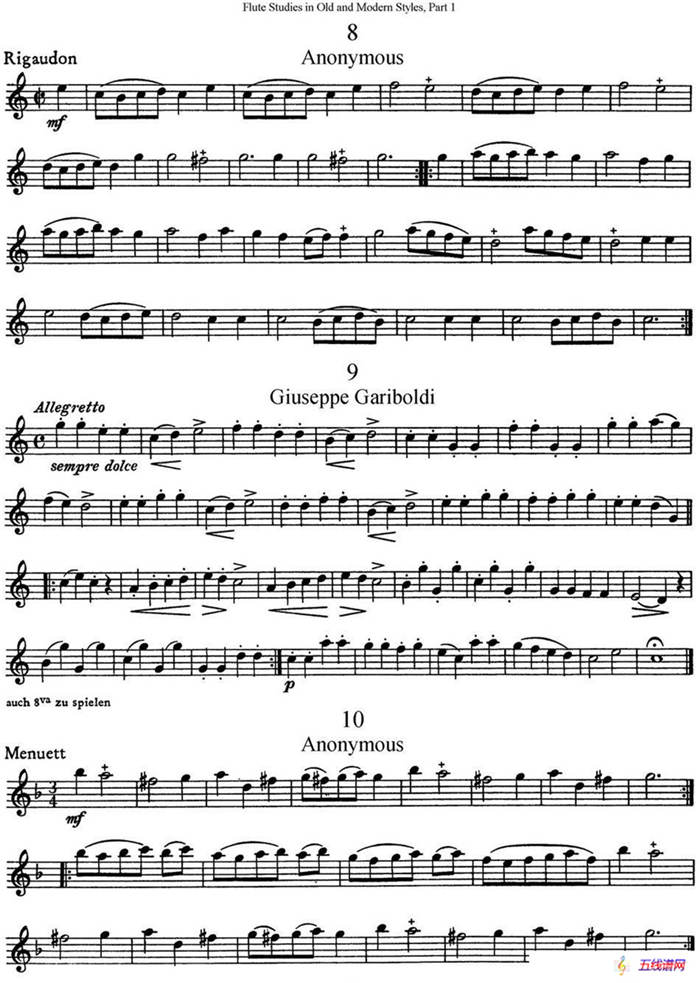 斯勒新老风格长笛练习重奏曲（第一部分）（NO.8-NO.10）