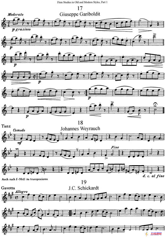 斯勒新老风格长笛练习重奏曲（第一部分）（NO.17-NO.21）