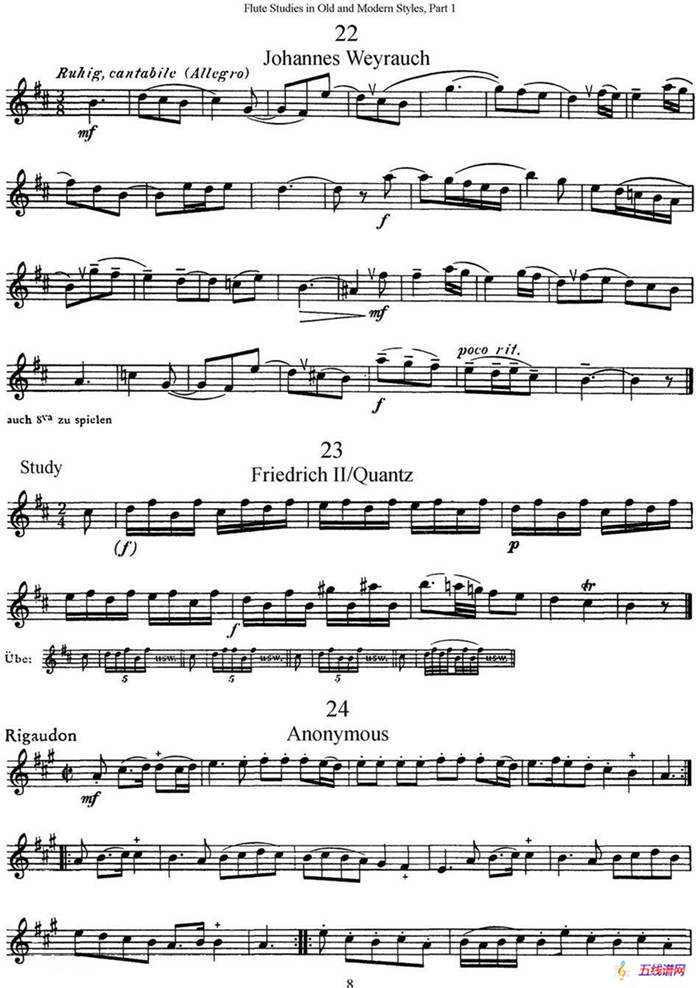 斯勒新老风格长笛练习重奏曲（第一部分）（NO.22-NO.26）