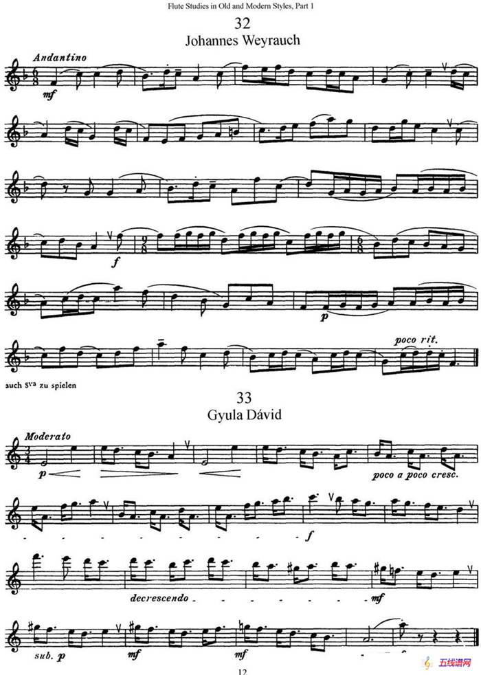 斯勒新老风格长笛练习重奏曲（第一部分）（NO.32-NO.35）
