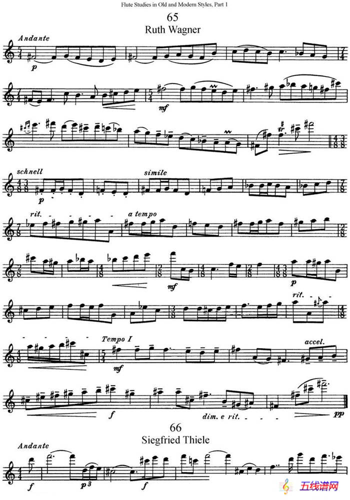 斯勒新老风格长笛练习重奏曲（第一部分）（NO.65-NO.67）