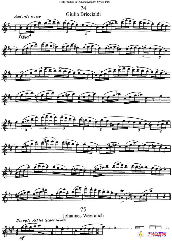 斯勒新老风格长笛练习重奏曲（第一部分）（NO.74-NO.75）
