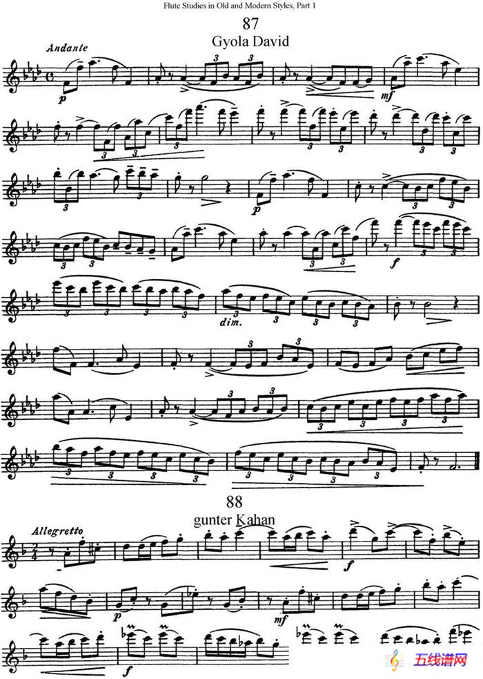 斯勒新老风格长笛练习重奏曲（第一部分）（NO.87-NO.90）