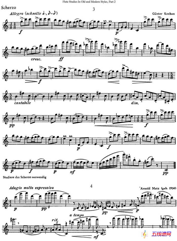斯勒新老风格长笛练习重奏曲（第二部分）（NO.3-NO.5）