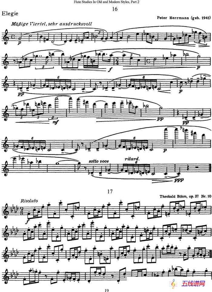 斯勒新老风格长笛练习重奏曲（第二部分）（NO.16-NO.17）