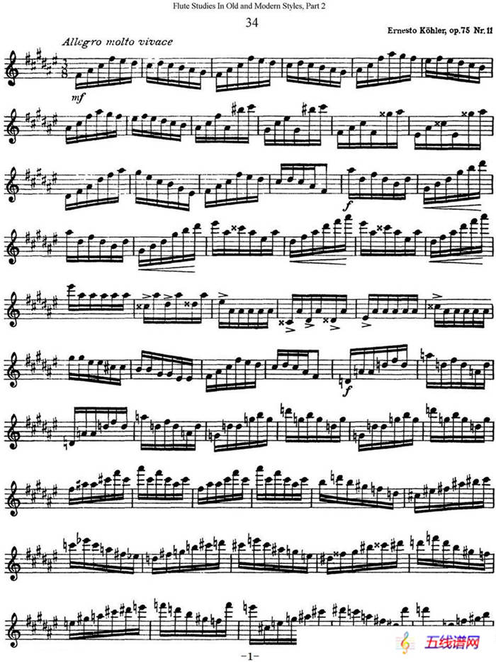 斯勒新老风格长笛练习重奏曲（第二部分）（NO.34）