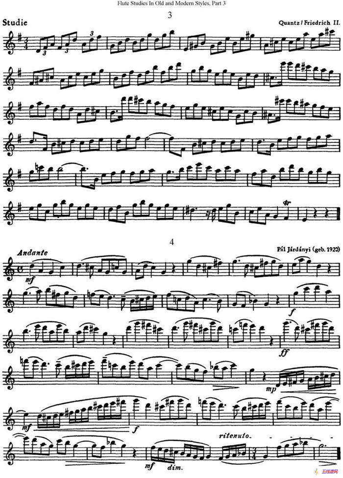 斯勒新老风格长笛练习重奏曲（第三部分）（NO.3-NO.4）