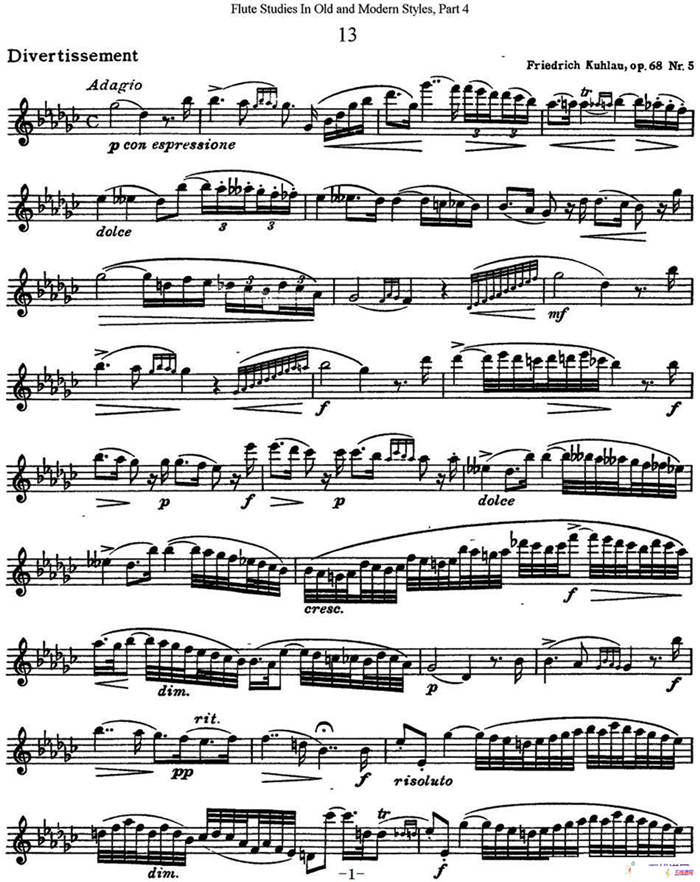斯勒新老风格长笛练习重奏曲（第四部分）（NO.13）
