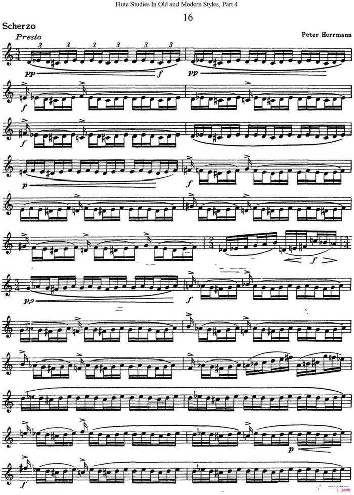 斯勒新老风格长笛练习重奏曲（第四部分）（NO.16）