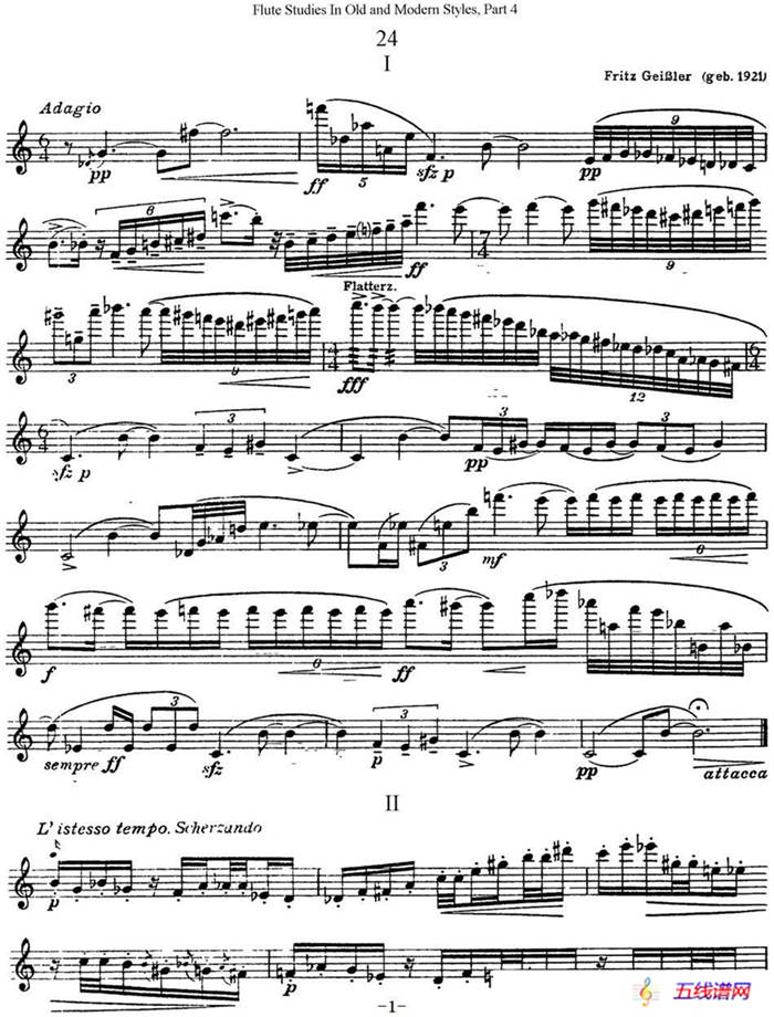斯勒新老风格长笛练习重奏曲（第四部分）（NO.24）