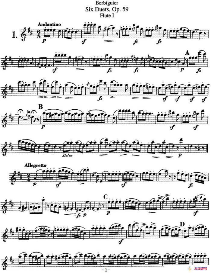 博比格6首长笛二重奏练习曲Op.59（Flute 1）