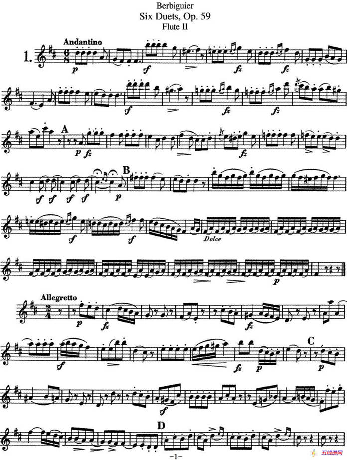 博比格6首长笛二重奏练习曲Op.59（Flute  2）