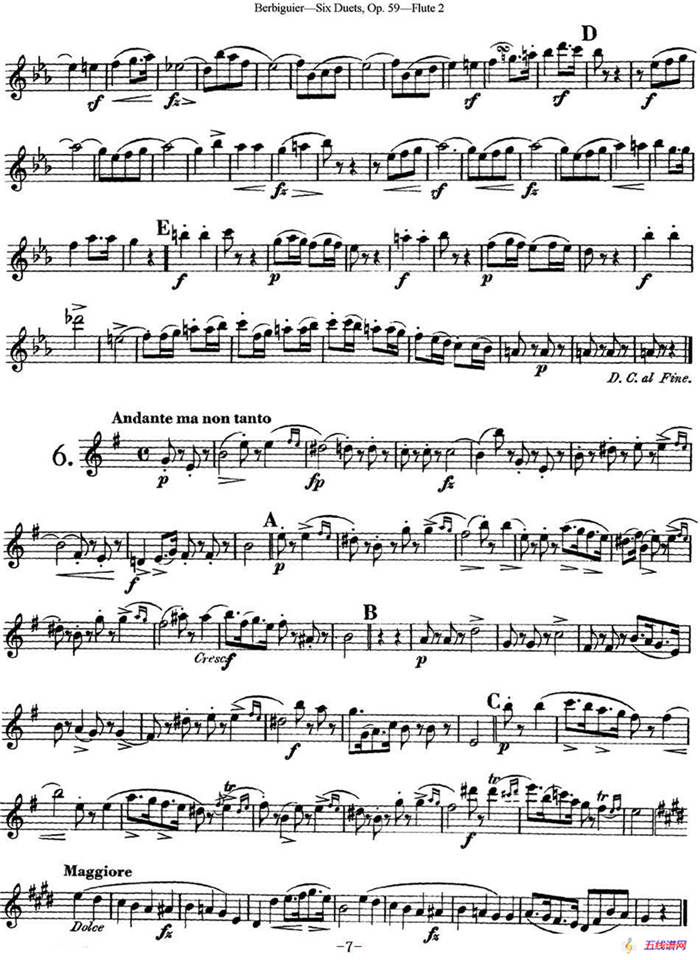 博比格6首长笛二重奏练习曲Op.59（Flute  2）