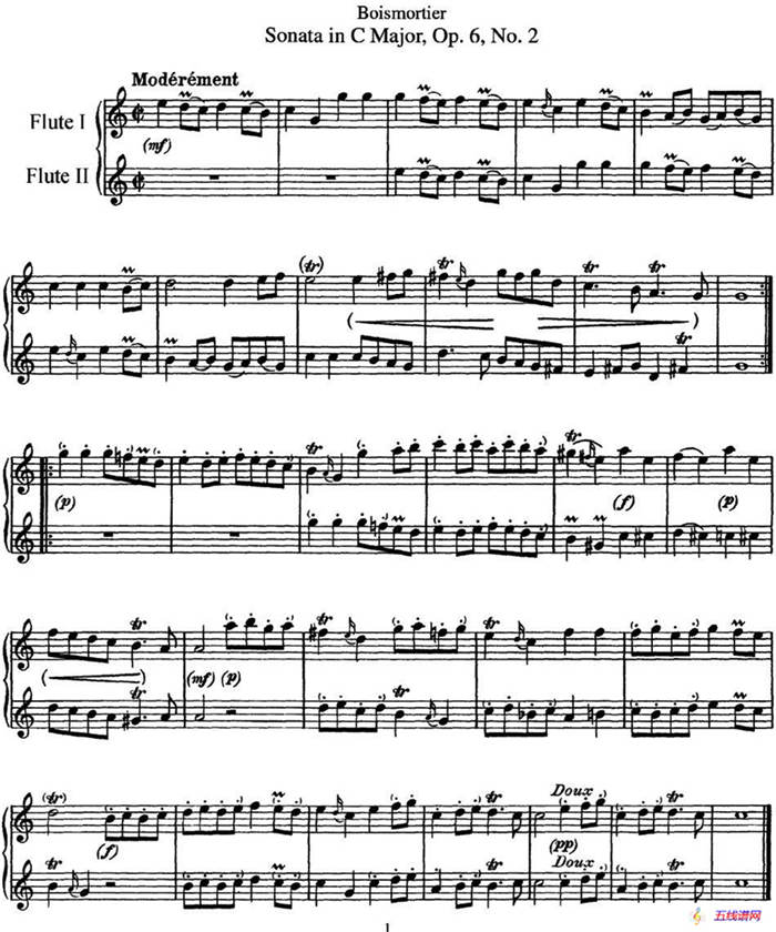 博伊斯卯绨C大调双长笛奏鸣曲Op.6（NO.2）