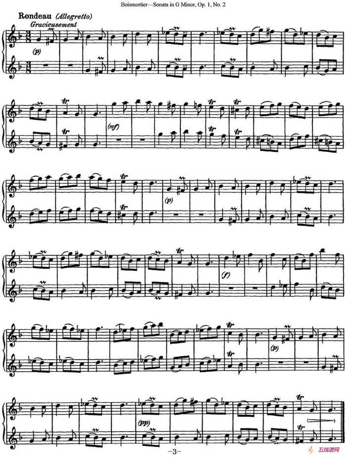 博伊斯卯绨G大调双长笛奏鸣曲Op.1（NO.2）