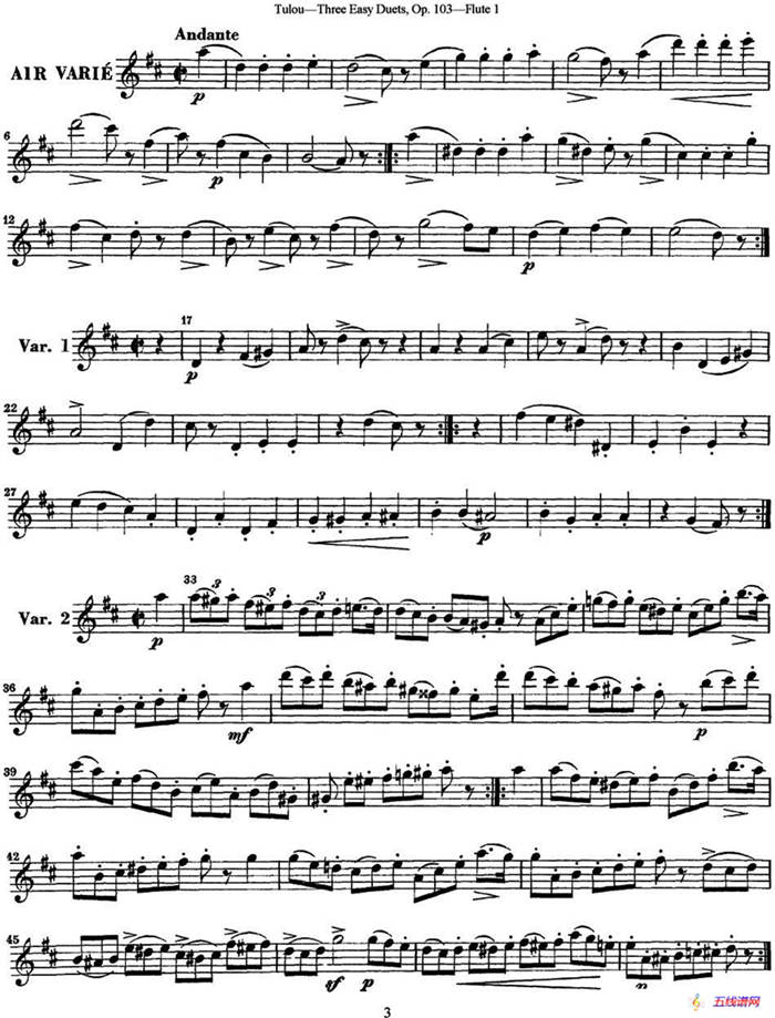 图露三首长笛简易重奏曲Op.103（Flute 1）（NO.1）