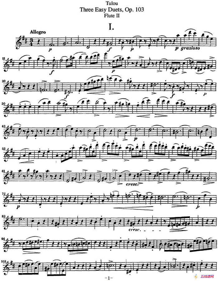 图露三首长笛简易重奏曲Op.103（Flute 2）（NO.1）