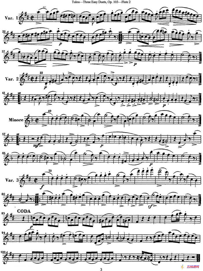 图露三首长笛简易重奏曲Op.103（Flute 2）（NO.1）