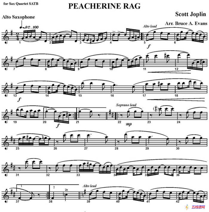 PEACHERINE RAG（四重奏·中音萨克斯分谱）