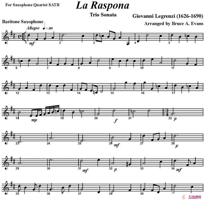 La Raspona（四重奏·上低音萨克斯分谱）