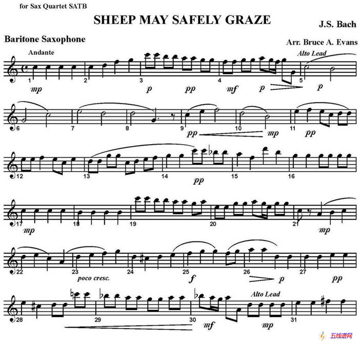 SHEEP MAY SAFELY GRAZE（四重奏·上低音萨克斯分谱）