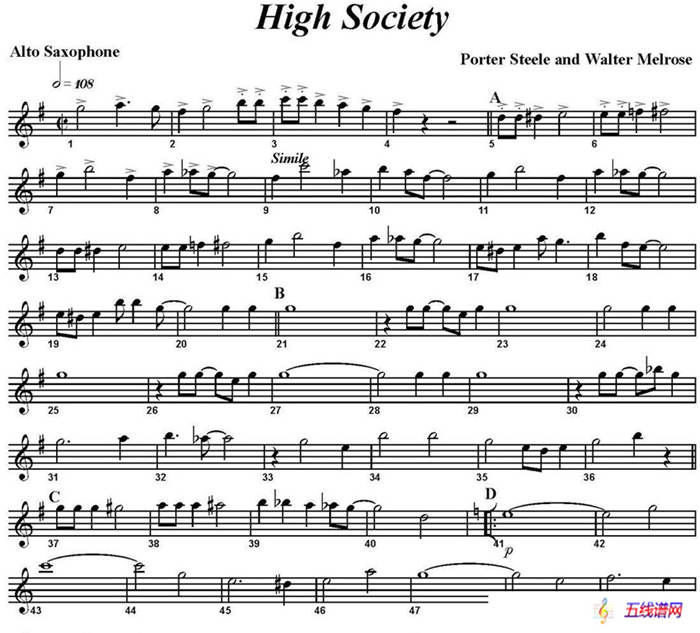 High Society（四重奏·中音萨克斯分谱）