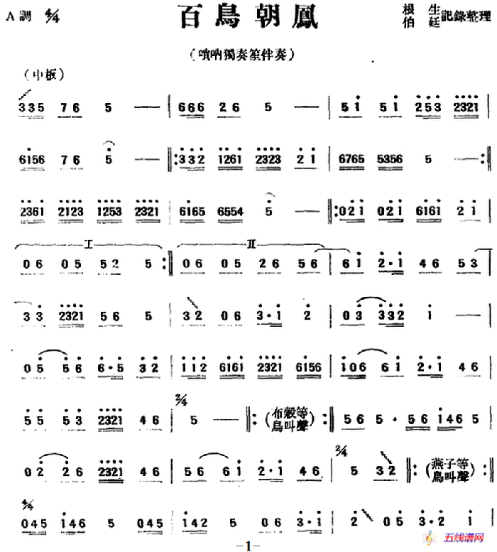 百鸟朝凤（唢呐独奏笙伴奏）