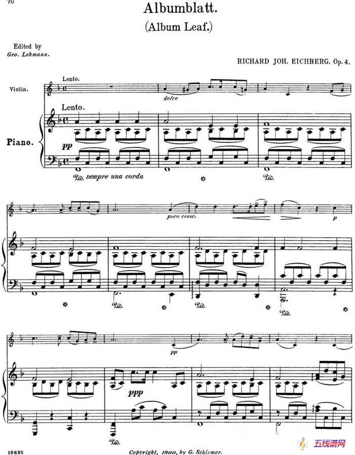 25首小提琴曲合集：Albumblatt.（Album Leaf.）（RICHARD JOH.EICHBERG. Op.4）（小提琴+钢琴伴奏）