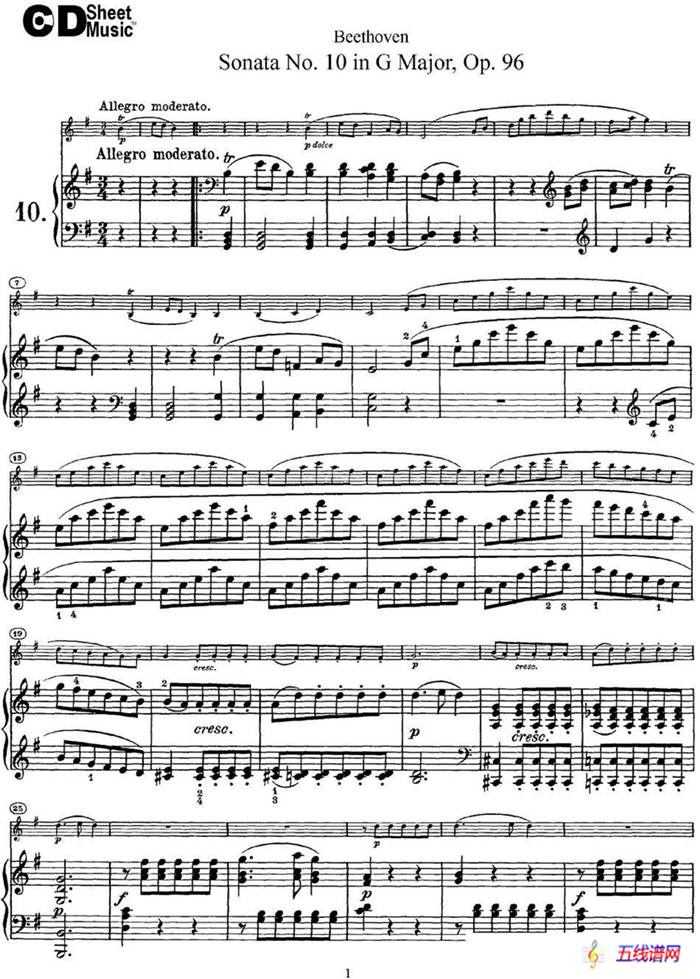 Violin Sonata No.10 in G Major Op.96（小提琴+钢琴伴奏）