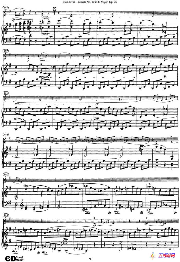 Violin Sonata No.10 in G Major Op.96（小提琴+钢琴伴奏）