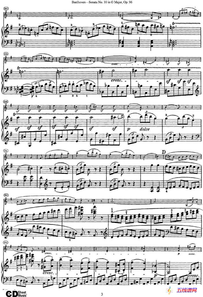 Violin Sonata No.10 in G Major Op.96（小提琴+钢琴伴奏）