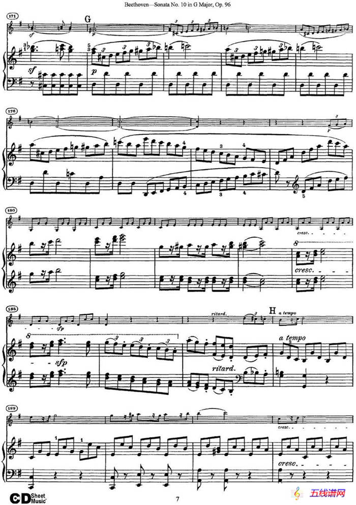 Violin Sonata No.10 in G Major Op.96（小提琴+钢琴伴奏）