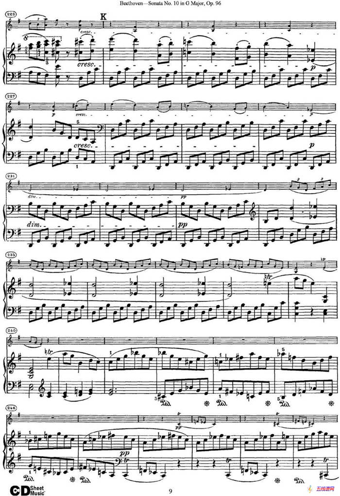 Violin Sonata No.10 in G Major Op.96（小提琴+钢琴伴奏）