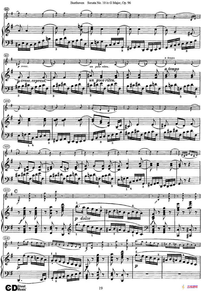 Violin Sonata No.10 in G Major Op.96（小提琴+钢琴伴奏）