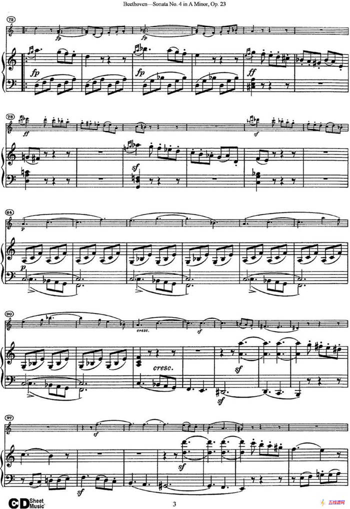 Violin Sonata No.4 in A Minor Op.23（小提琴+钢琴伴奏）