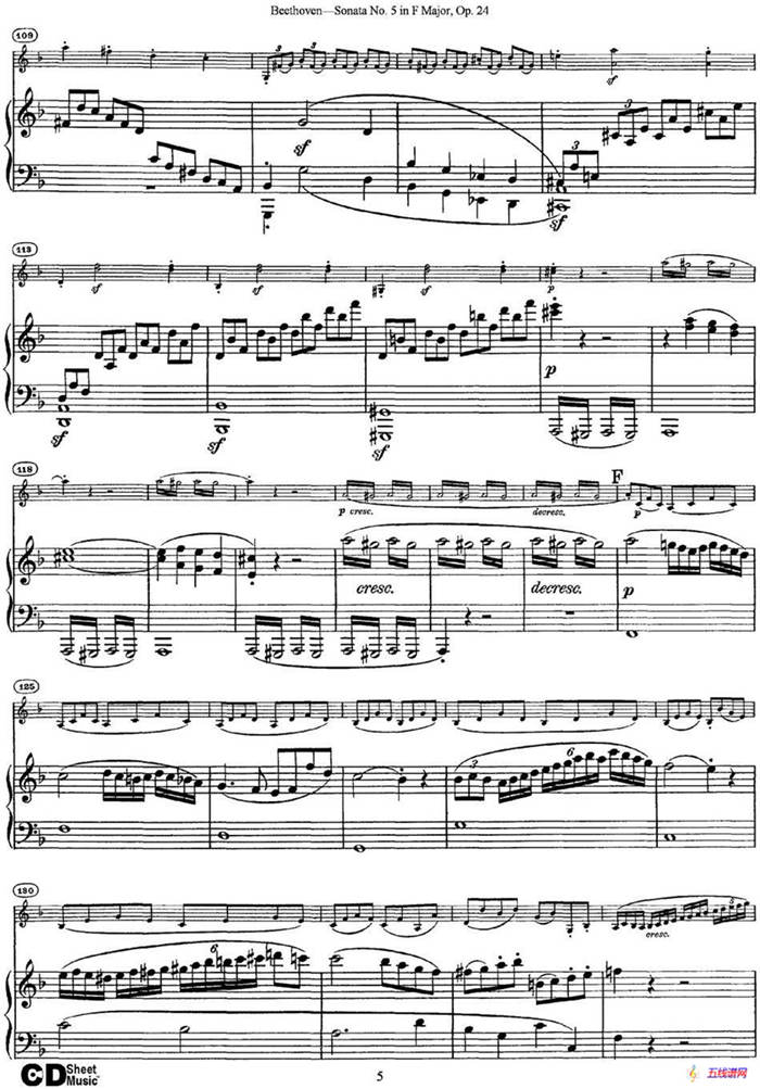 Violin Sonata No.5 in F Major Op.24（小提琴+钢琴伴奏）