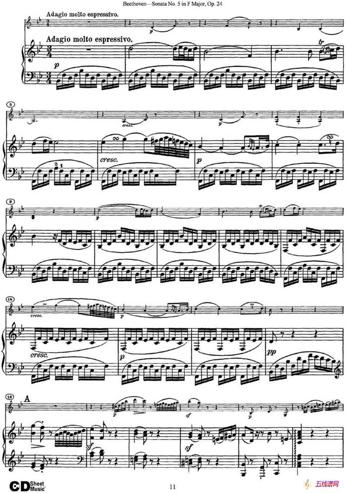 Violin Sonata No.5 in F Major Op.24（小提琴+钢琴伴奏）