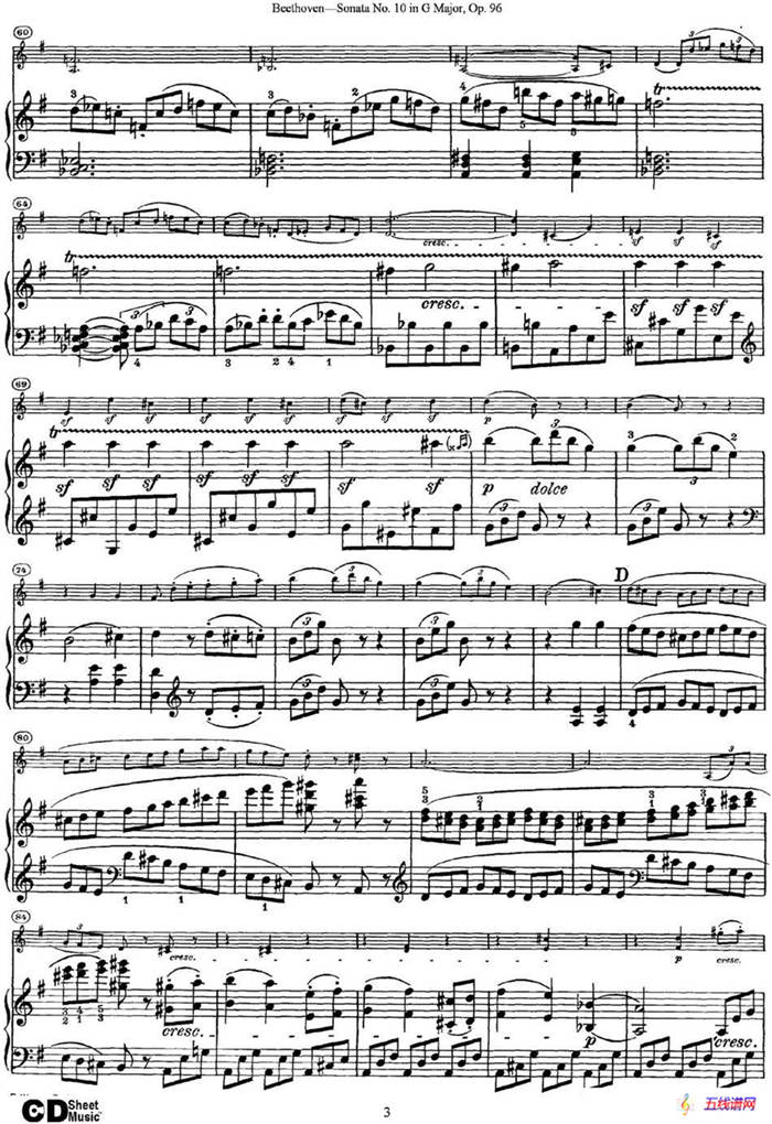 Violin Sonata No.10 in G Major Op.96（小提琴+钢琴伴奏）