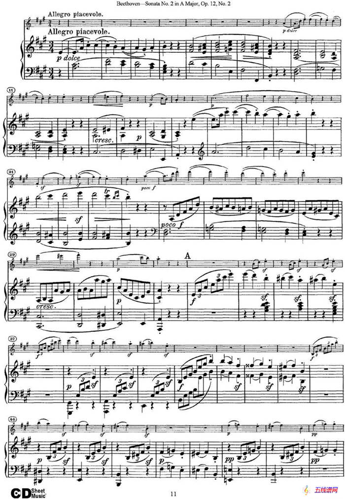 Violin Sonata No.2 in A Major Op.12 No.2（小提琴+鋼琴伴奏）