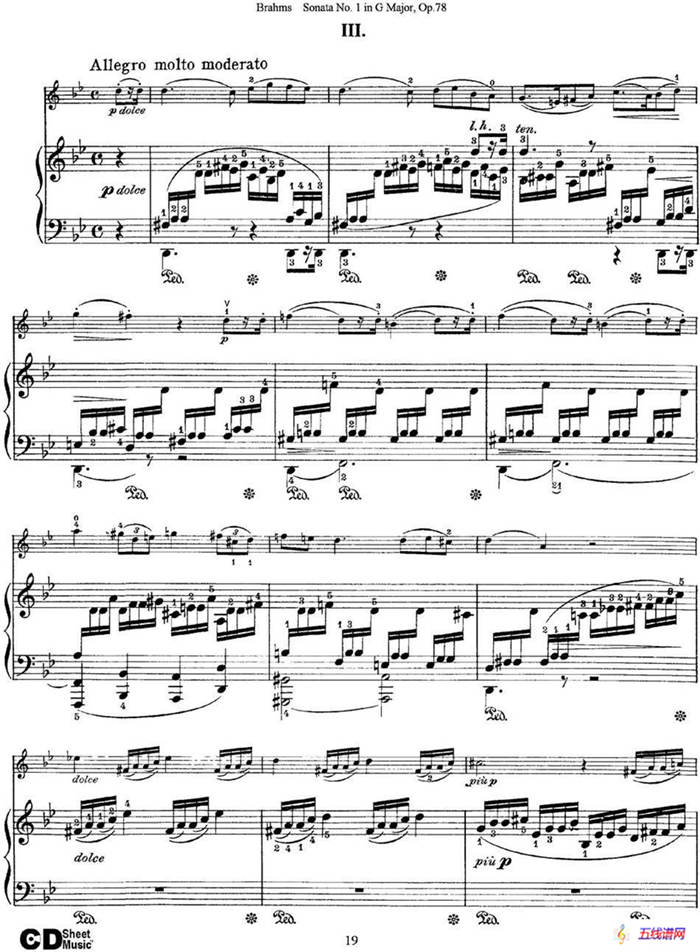 Violin Sonata No.1 in G Major Op.78（小提琴+钢琴伴奏）