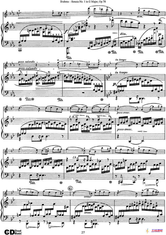 Violin Sonata No.1 in G Major Op.78（小提琴+钢琴伴奏）