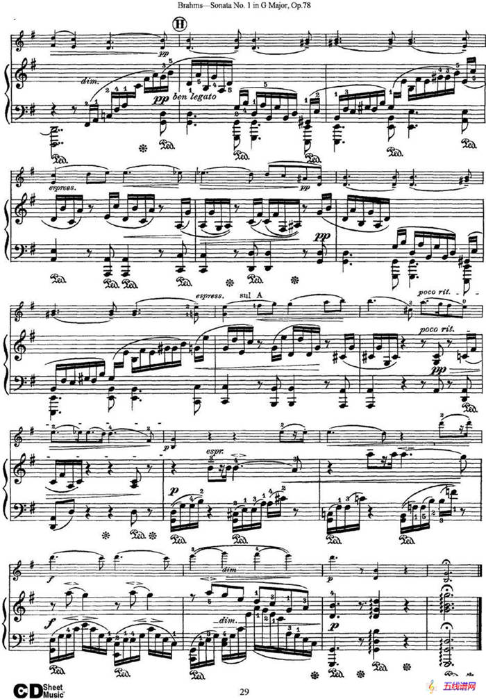 Violin Sonata No.1 in G Major Op.78（小提琴+钢琴伴奏）