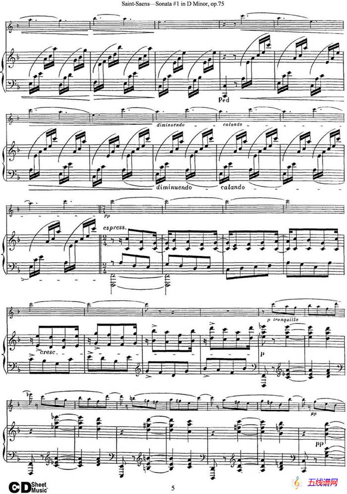 Violin Sonata No.1 in D Minor Op.75（小提琴+钢琴伴奏）