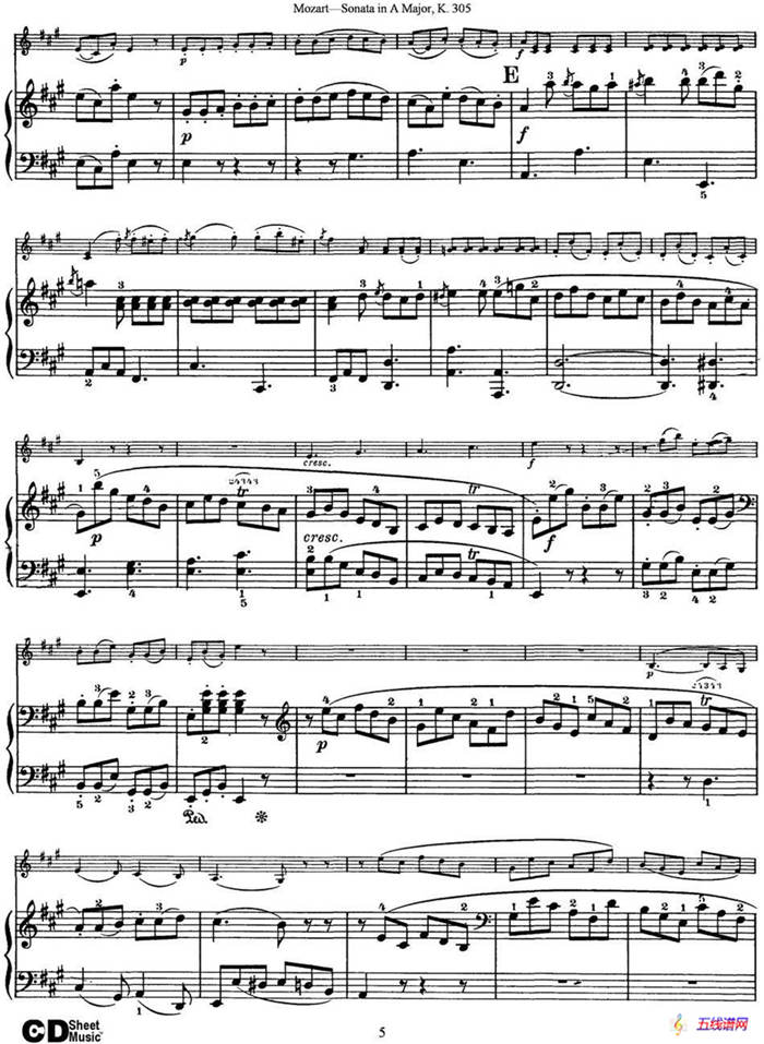 Violin Sonata in A Major K.305（小提琴+钢琴伴奏）