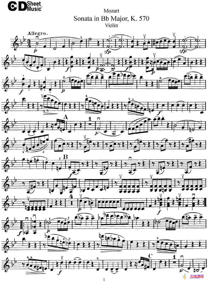 Violin Sonata in Bb Major K.570